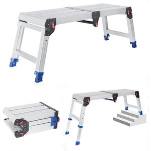 Foldable Aluminum Work Platform, 12.7 lb, Easy-Installation, Capacity of 500 lbs, Non-Slip, Step Stool for Adults with Adjustable Height, Heavy Duty & Portable Step Ladder