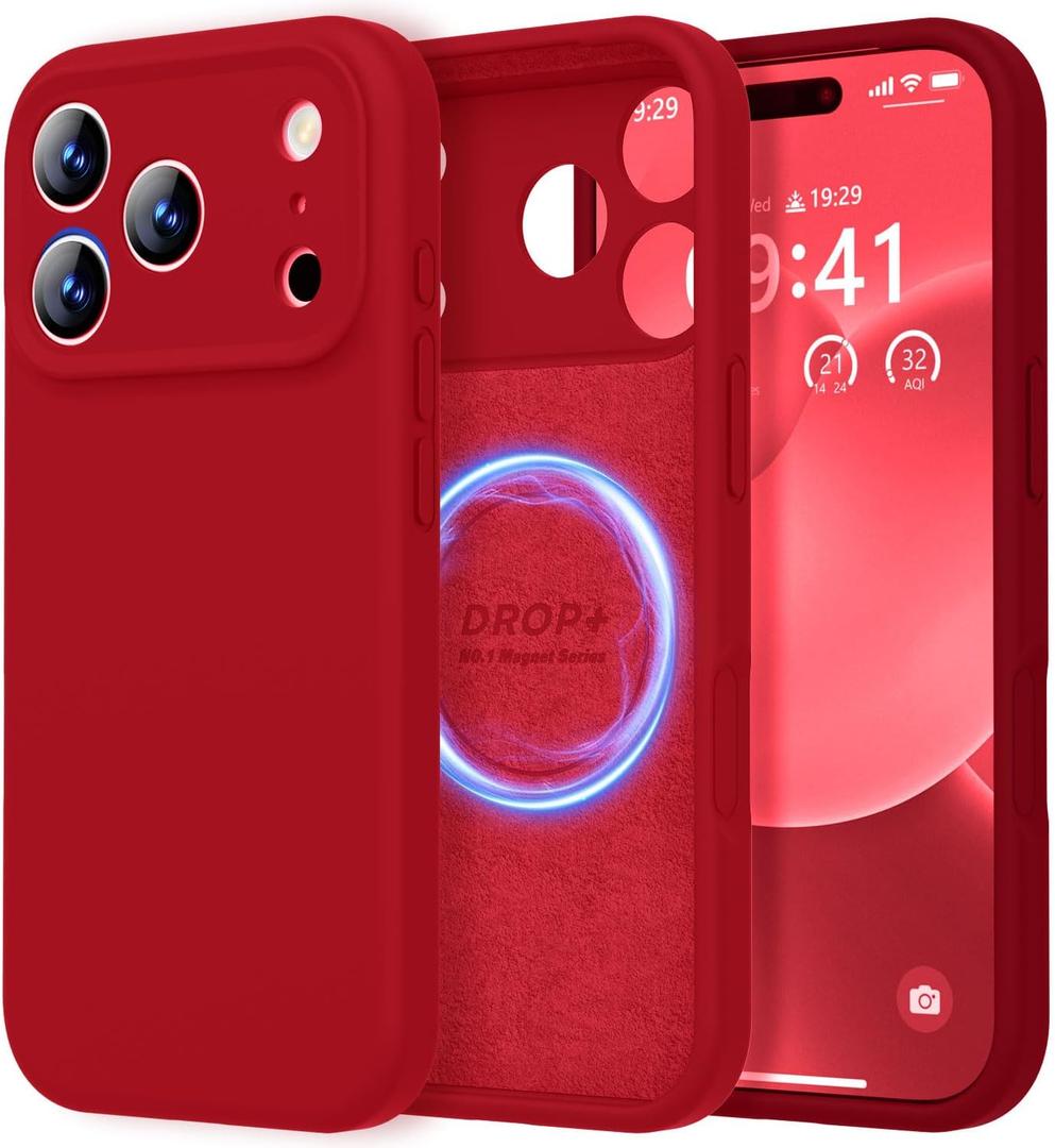 LOVE 3000 Designed for iPhone 17 Pro Case, Premium Silicone [Compatible with Magsafe][Soft Anti-Scratch Microfiber Lining] Shockproof Protective Phone Case for Men Women 6.3", Red