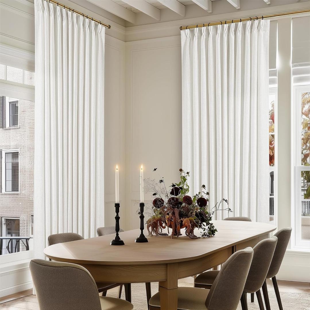 Pinch Pleated Linen 108 Inch Curtains 70 Inch Width for Living Room Divider Light Filtering Ivory Beige White Extra Wide Patio Curtains for Sliding Door Balcony Floor to Ceiling Picture Window 70x108