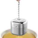 Reinmoson 2 Pack Tea Balls for Loose Tea, 304 Stainless Steel Extra Fine Mesh Tea Infusers for Loose Tea, Retractable Chain Design Tea Strainers for Loose Leaf Tea Single Cup, Come with 2 Drip Trays
