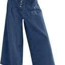 Cicy Bell Womens Wide Leg Jeans Baggy Elastic Waist Button Boyfriend Casual Denim Pants with Pockets (Blue)