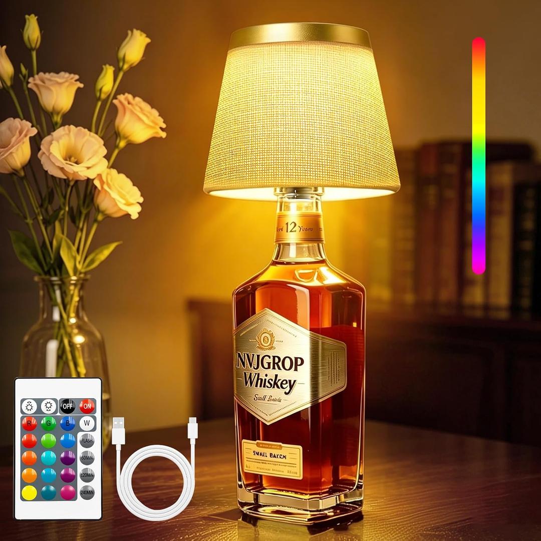 Wireless Bottle Lamp,Rechargeable RGB Linen Bottle Stopper Lamp Have 6000mAh Battery Continuous Use for 20-60 HoursSuitable for Bedrooms Bars Living Rooms Table.