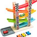 WOOD CITY Toddler Toys for 1 2 3 Years Old, Wooden Car Ramp Racer Toy Vehicle Set with 5/7 Mini Cars & Race Tracks, Montessori Toys Craft Gift for Toddlers Boys and Girls (ramp Racer-5 Layers)