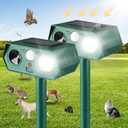 2025 Solar Animal Repellent,Upgraded Ultrasonic Cat Repellent Outdoor,Waterproof Deer Deterrent for Bird Dog Skunk,Squirrels Deterrent with Motion Detection Flash Lights for Pasture House (2 Pack)