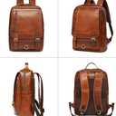LANNSYNE Vintage Genuine Leather Backpack For Men Fits up to 15" Laptop Travel Hiking Rucksack