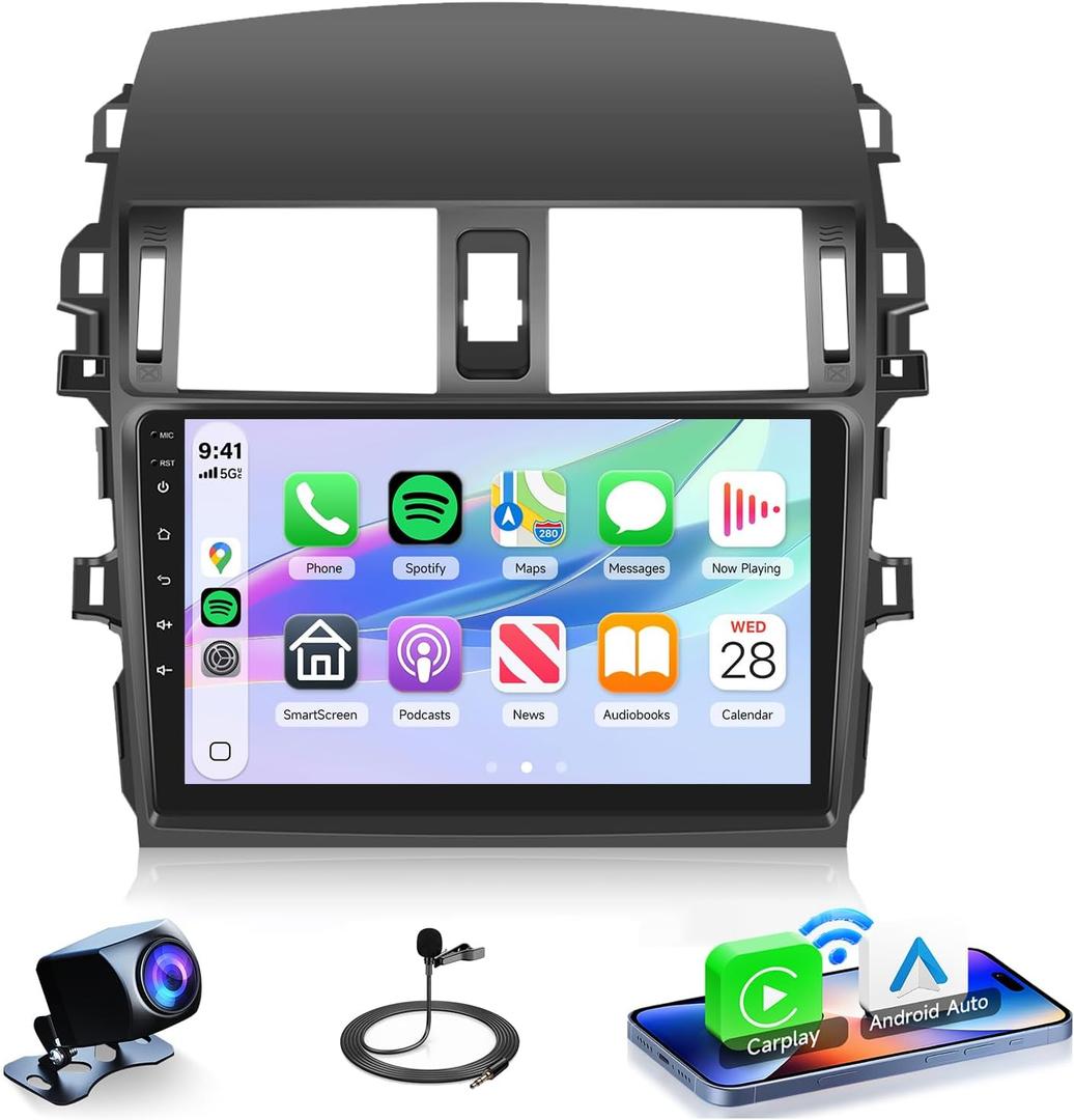 4Core 4G+64G Android 15 Car Radio for Toyota Corolla 2009-2013 Car Stereo Wireless Carplay, Rimoody 9'' HD Touchscreen Mirror Link GPS Navigation 5G-WiFi Bluetooth FM/RDS EQ-32 SWC Backup Camera