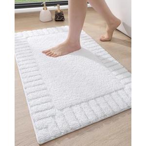 DEXI Bath Mats for Bathroom, 24x36 Soft Absorbent Bath Mat, Washable Microfiber Bathroom Rugs with Non Slip Backing for Shower Floor, White