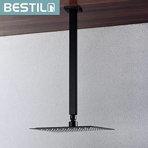 BESTILL 16 Inch Matte Black Ceiling Mount Shower Arm and Flange, Square Rain Shower Head Arm BESTILL 16 Inch Matte Black Ceiling Mount Shower Arm and Flange, Square Rain Shower Head Arm