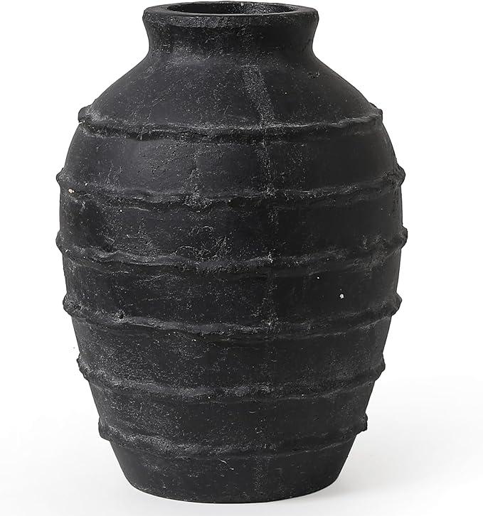 Kokrose Black Terracotta Vase, Black Vases Home Decor for Centerpieces, Large Vintage Rustic Flower Vase for Home Decor, Pottery Ceramic Vases, Table Top Fireplace Mantel Decor