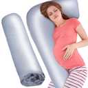 Silky Satin Pregnancy Pillow Cover, Only Pillowcase, L Shaped Snuggle Maternity Body Pillowcase for Cooling Skin Hair Full Body Pillow Cover with Hidden Zip for Side Sleeper