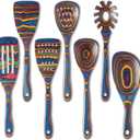 Gudamaye Pakkawood 7-Piece Blue Wooden Cooking Utensils - Wooden Spoons, Kitchen Utensil Set, Non-Stick Spoons