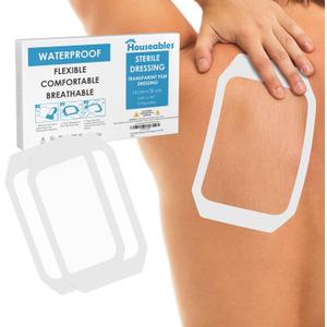 Houseables Waterproof Bandages, Transparent Film Dressing, Waterproof Bandages Post Surgical, 6x8, Wound Cover, Transparent Dressing, Wound Covers for Showering, Water Proof Patches for Skin, Large (5.9"x7.87"(Pack of 10), Clear - 10 Pack)
