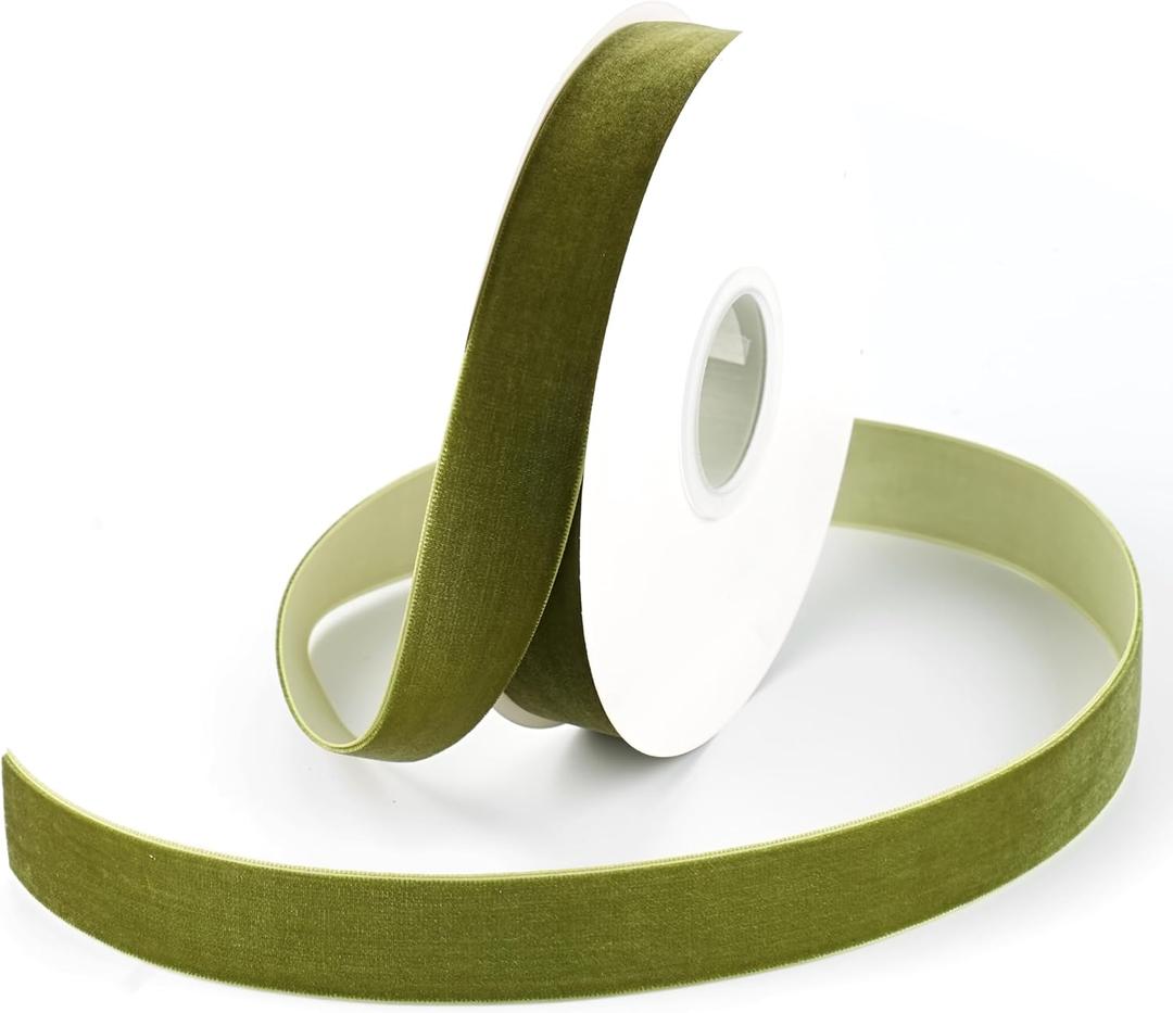 Moss Green Velvet Ribbon 1 Inch x 10 Yards, Single Face Velvet Ribbon Spool for Gift Wrapping, Christmas Tree Decorations, Wreaths, Hair Bows, Floral Arrangements, DIY Crafts
