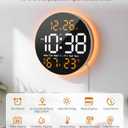 10 Inch Large Digital Wall Clock with 9 Color Changing,Orange | with 9 Color Changing Remote Control, Date Week Temperature, Auto Brightness Dimmer Big Clock Night Lights