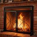 Fire Beauty Fireplace Screen with Magnetic Doors,Large Metal Fire Place Screen for Home,Spark Guard,Metal Furnace Fireguards,Baby Safe Spark Guard Protector,Black