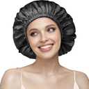 YFONG Double Layered 100% Silk Bonnet for Women, 22 Momme Pure Mulberry Silk Sleep Cap with Adjustable Elastic Band Stay On HeadReduce Frizz, Keep Hairstyle, Soft & Breathable, Black, M