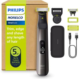 Norelco Philips OneBlade 360 Pro Face + Body, Hybrid Electric Beard Trimmer, Shaver and Bodygroomer, with 360 Blade Technology, Model QP6552/90 (Black/Lime Green)