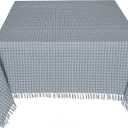 Table Cloth, Wedgewood Blue/White Woven Fringed, 100% Cotton Table Cover, Size 60x84 Inch, Suitable for Formal Dining, Everyday Meals and Casual Occasions.
