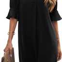 Wkior Summer Dress for Women Short Sleeve Solid Color Loose Casual Elegant Dress Black S