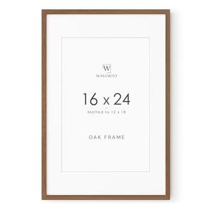 16x24 Frame, Solid Oak Wood 16x24 Poster Frame with Mat to 12x18, 24x16 Picture Frames for Wall, Natural Oak 16 x 24 Frame, (Walnut Set of 1)