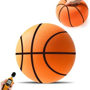 Silent Basketball Indoor Basketball for Quiet Training and Dribbling, 3 Size Airless PU Foam Ball Non-Deforming & Portable, Indoor/Outdoor Realistic Bounce noiseless Ball, Gift for Youth (Size 7 (9.4/24cm)))