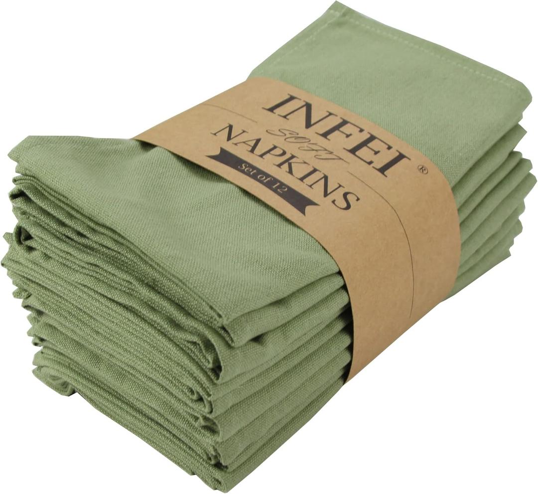 Solid Color Cotton Blended Dinner Cloth Napkins - Set of 12 (17 x 17 inches) - for Events & Home Use (Olive Green)