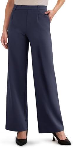 ESOFT Womens Dress Pants Wide Leg Women High Waisted Business Casual Trousers with Pockets Pull On Stretchy Work Pants Royal Blue L 30" Inseam