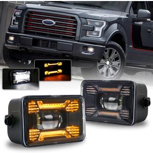LED Fog Lights F150 Fog Lights with Amber DRL/Turn Signal Rectangular Fog Lights Assembly kit Compatible with Ford F150 2015-2020 Super Duty 2017-2018 1Pair