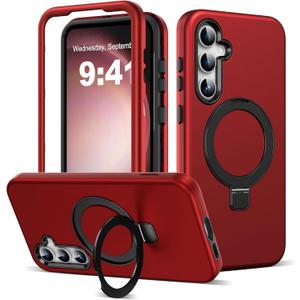 Designed for Samsung Galaxy S25 FE Case with Magnetic Ring Stand [Compatible with Mag-Safe][Military Grade Drop Protection][Build in Kickstand] S25 FE Phone Case 6.7",Red
