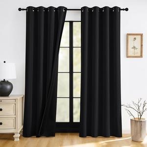 RYB HOME 100% Blackout Black Curtains for Bedroom Living Room, Thermal Insulated Heat Blocking Noise Reducing Window Curtains & Drapes for Kids Room, 52 inches Wide by 84 inches Long, 2 Panels Set