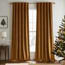 Woaboy Back Tab & Rod Pocket Velvet Curtains 84 Inches Long 2 Panels Set, Gold Brown Classical Thermal Insulated Light Blocking Window Drapes for Bedroom Living Room Nursery Privacy, W52 x L84