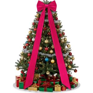 Christmas Tree Topper Bow 90x18 Inch Giant Large Velvet Bow with Long Streamers Huge Decorative Wrapping Gift Decor for Xmas Tree Front Door Patio Outdoor Wedding Arch(Hot Pink)