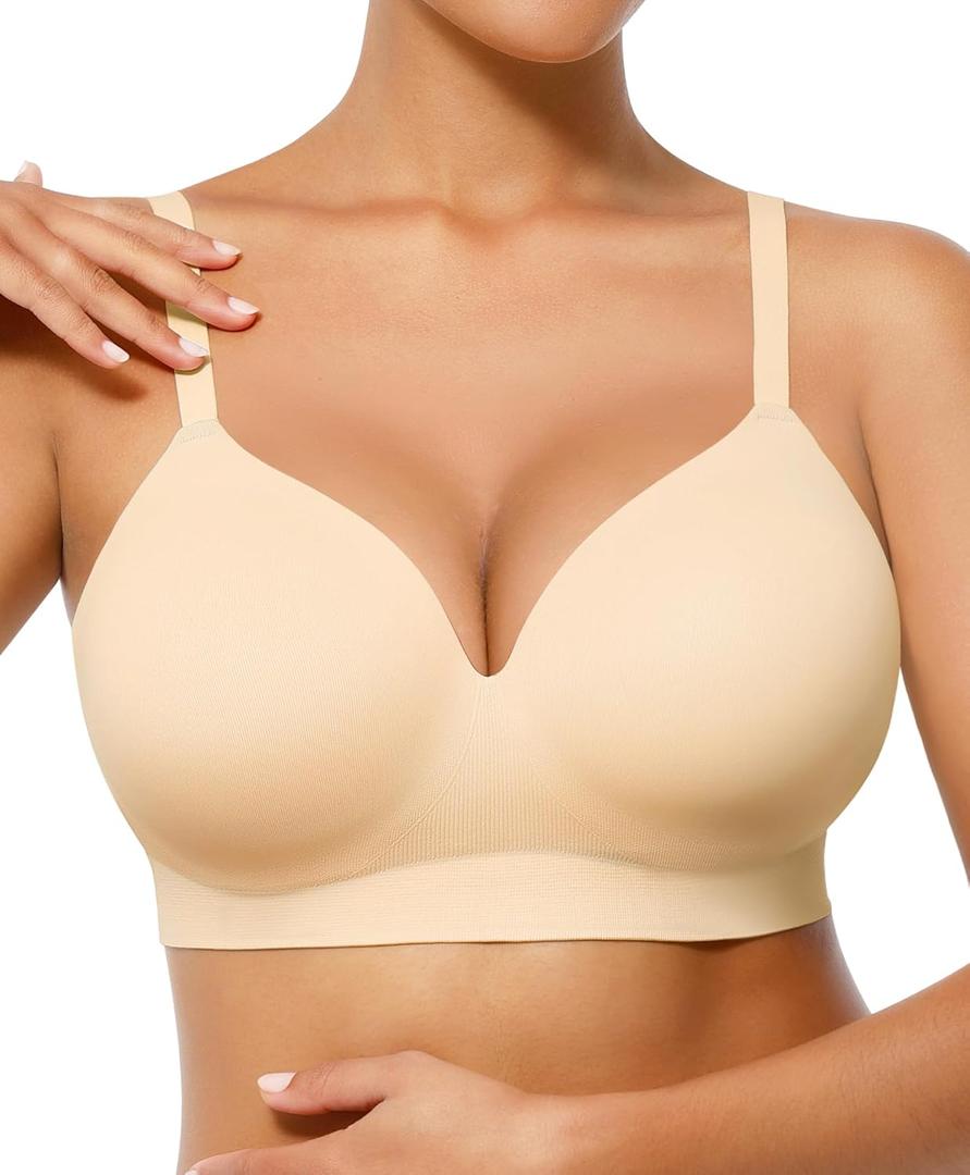 FeelinGirl Wireless Supportive Bra for Women, Seamless Comfort Bralettes No Underwire Full Coverage Everyday Bras, M