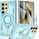 Gritup for Samsung Galaxy-S24 Ultra Case with Magsafe & [HD Screen Protector2][Anti-Fingerprint], 360 Metal Rotated Kick stand, Military Grade Shockproof Protective for Galaxy S24 Ultra Case, Light Blue