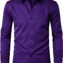ZEROYAA Men's Long Sleeve Dress Shirt Modern Slim Fit Wrinkle-Free Casual Business Button Up Shirts (Purple)