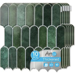 Art3d 12 x 12 Inch Heavy-Duty Peel and Stick Backsplash, Self-adhesive Wall Tiles for Kitchen Bathroom Decor, 10-Pack Dark Green