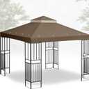 10'x12' Gazebo Cover Canopy Replacement Top Double Tiered Outdoor Canopy Cover Waterproof Grill Patio BBQ Gazebo Roof for Garden Shelter Durable Roof(Coffee)
