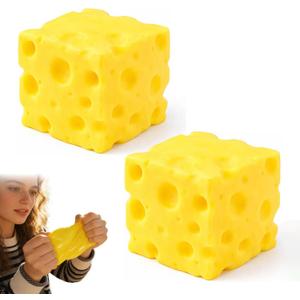2Pack Cheese Squishy Toy - Soft Stretchy Stress Ball, Sensory Fidget Toy for Kids & Adults, Anxiety Relief Desk Decor,Funny Food Theme Squeeze Cheese for Office & Home