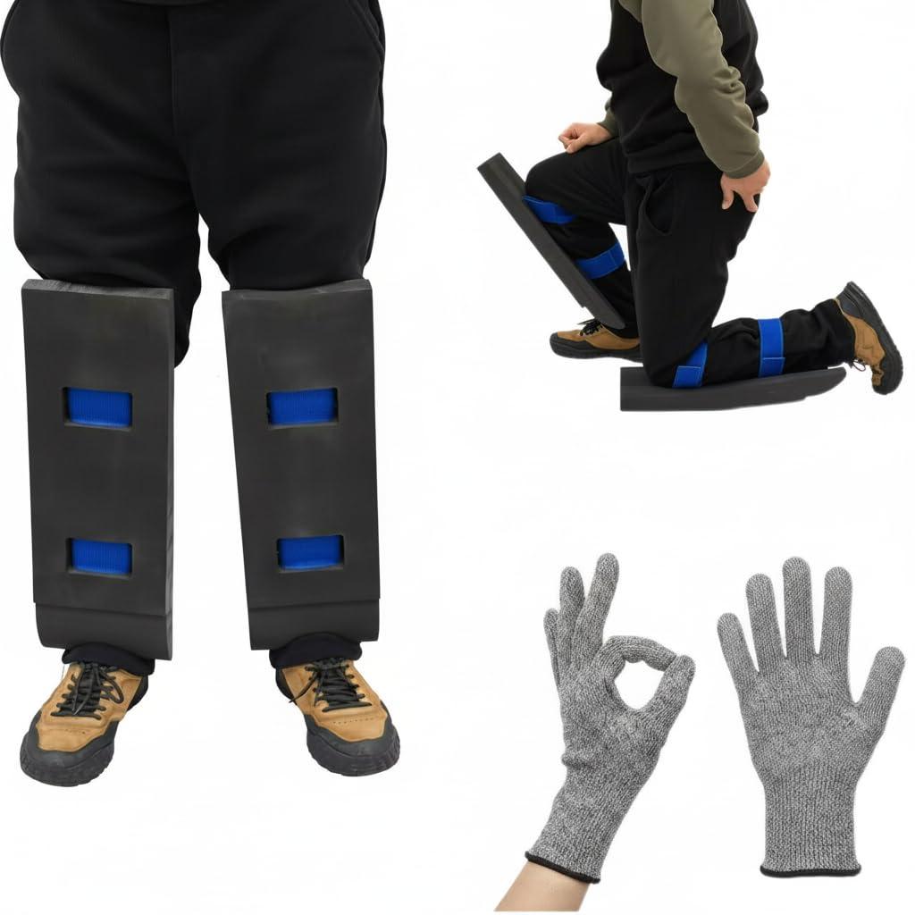 Toe Knee Crawler Knee Pads for Attic Work with Free Gloves 60 High-Density Foam Shin Protection, Non-Slip Wide Straps, Lightweight Crawling Gear for Construction, Insulation & Flooring