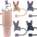Velaco 4Pcs 0.4in/10mm Diameter Silicone Straw Covers Cap Compatible with Stanley 20 30&40 Oz Cup, Cute Dog Straw Toppers for Stanley 40 Oz Tumbler with Handle, Dust-Proof Straw Caps for Water Bottle