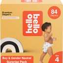 Hello Bello Premium Diapers, Size 4 (22-37 lbs) Surprise Pack for Boys - 84 Count, Hypoallergenic with Soft, Cloth-Like Feel - Assorted Boy & Gender Neutral Patterns