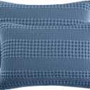 PHF 100% Cotton Waffle Pillow Shams Standard Size, 2 Pack 20" x 26" Soft Skin-Friendly Pillowcases, No Filling, Aesthetic Woven and Breathable Waffle Weave Pillow Case Covers for Bed, Denim Blue