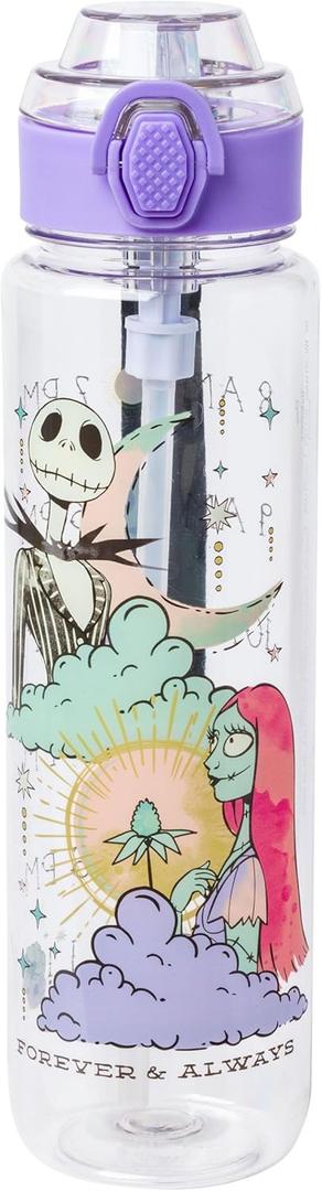 Silver Buffalo Nightmare Before Christmas Mystic Opulence Plastic Water Bottle w Locking Lid and Strap, 33 Ounces
