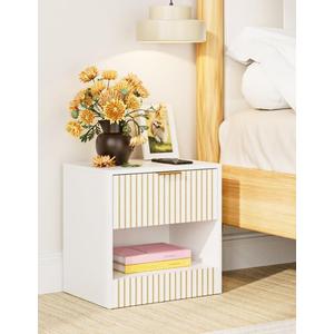 Small Night Stand, Wood Nighstand, Modern Bedside Table, Small Side Table with Drawer,Boho End Table for Bedroom, Living Room, White