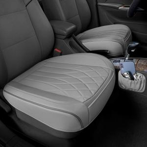 BEITK 2 Pack Leather Front Car Seat Cover Bottom Car Seat, Universal Anti-Slip Driver Car Seat Protectors with Storage Pocket, Waterproof Bottom Auto Seat Cushion Pad Mat for Most Vehicles(Gray)