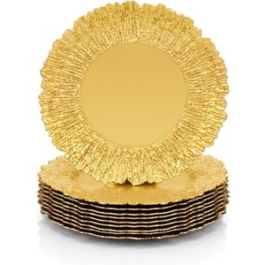 Gold Charger Plates Bulk 10Pcs - 13" Elegant Gold Plastic Chargers for Dinner Plates, Wedding & Event Decorative Charger Plates Set