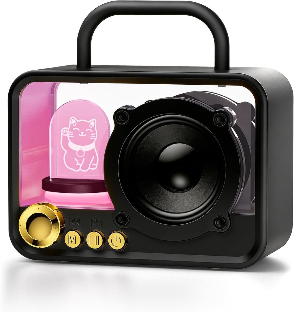 Portable Bluetooth Speaker with RGB Lights, Stereo Sound Punchy Bass, Mini Wireless Bluetooth Speaker, Cute Fashion Style for Kitchen Desk Bedroom Office Party Outdoor, Birthday Gifts (Black)