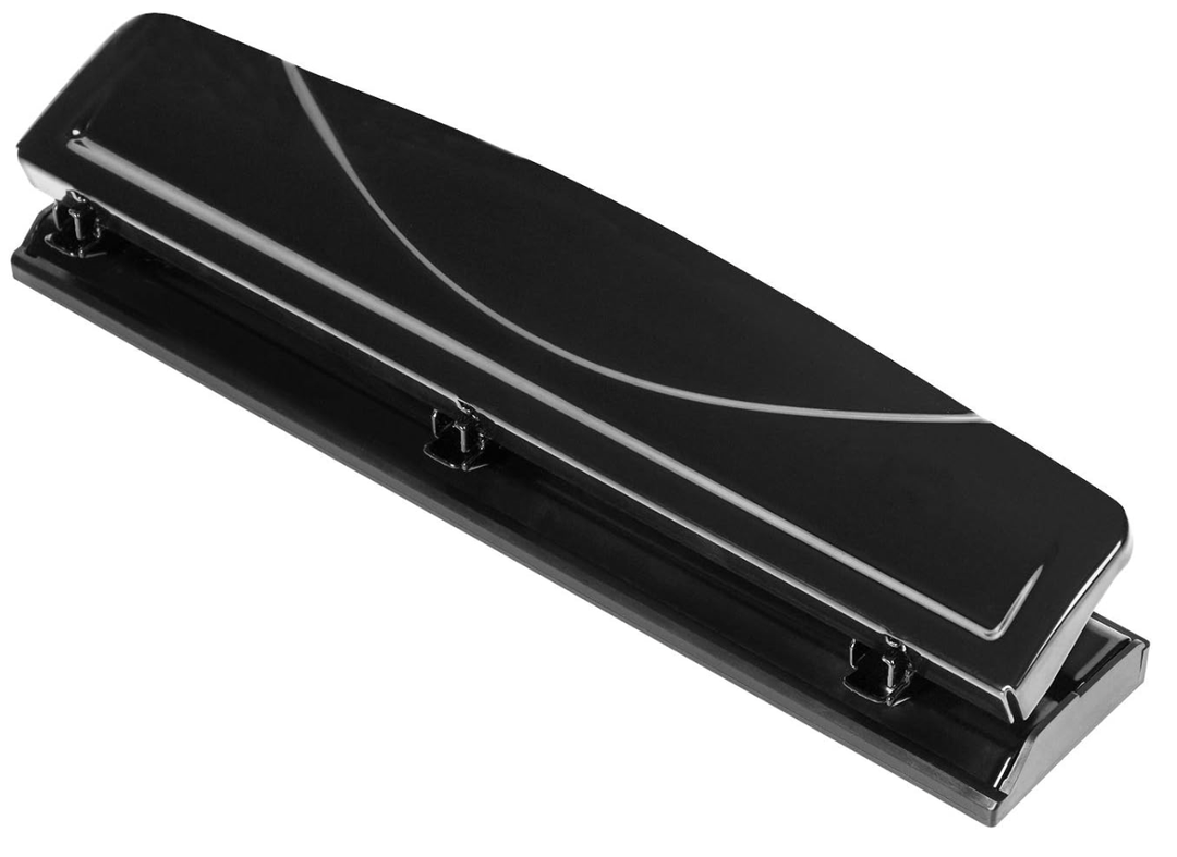 Basics 3 Hole Punch, 10 Sheet Capacity, Black, EasyClean Tray