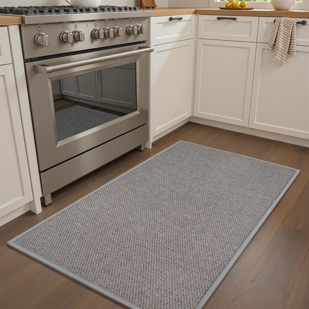 RESARE Kitchen Mats, Non Slip Kitchen Mats for Floor, Absorbent Quick Dry Washable Kitchen Rugs in Front of Sink, Hallway, Laundry, Kitchen Floor Mat(Grey, 17"x 30")