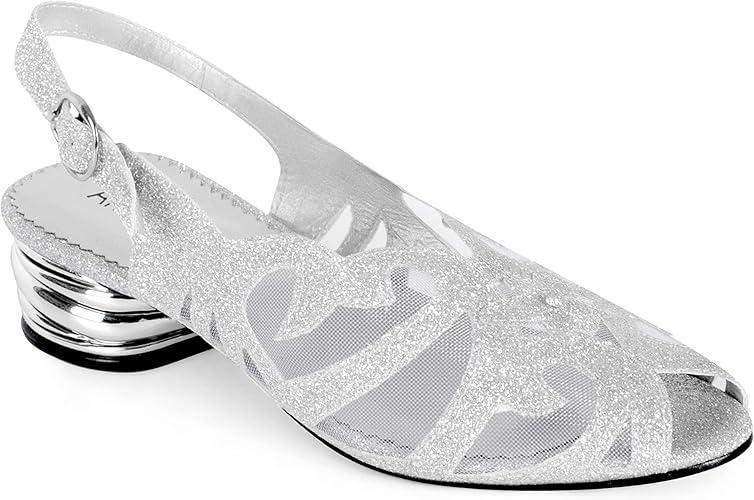 Women's Glittering Peep Toe Slingback Sandal - Mesh Upper, Chunky Low Heels, Open Toe, Back Slingback 7 Women's Glittering Peep Toe Slingback Sandal - Mesh Upper, Chunky Low Heels, Open Toe, Back Slingback 7